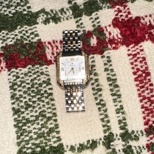 Two-Tone Square Face Michele Watch with diamonds around the face